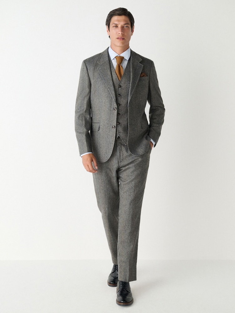 Grey Slim Fit Wool Blend Herringbone Stripe Suit Waistcoat - Image 2 of 8 Grey Slim Fit Wool Blend Herringbone Stripe Suit Waistcoat - Image 2 of 8