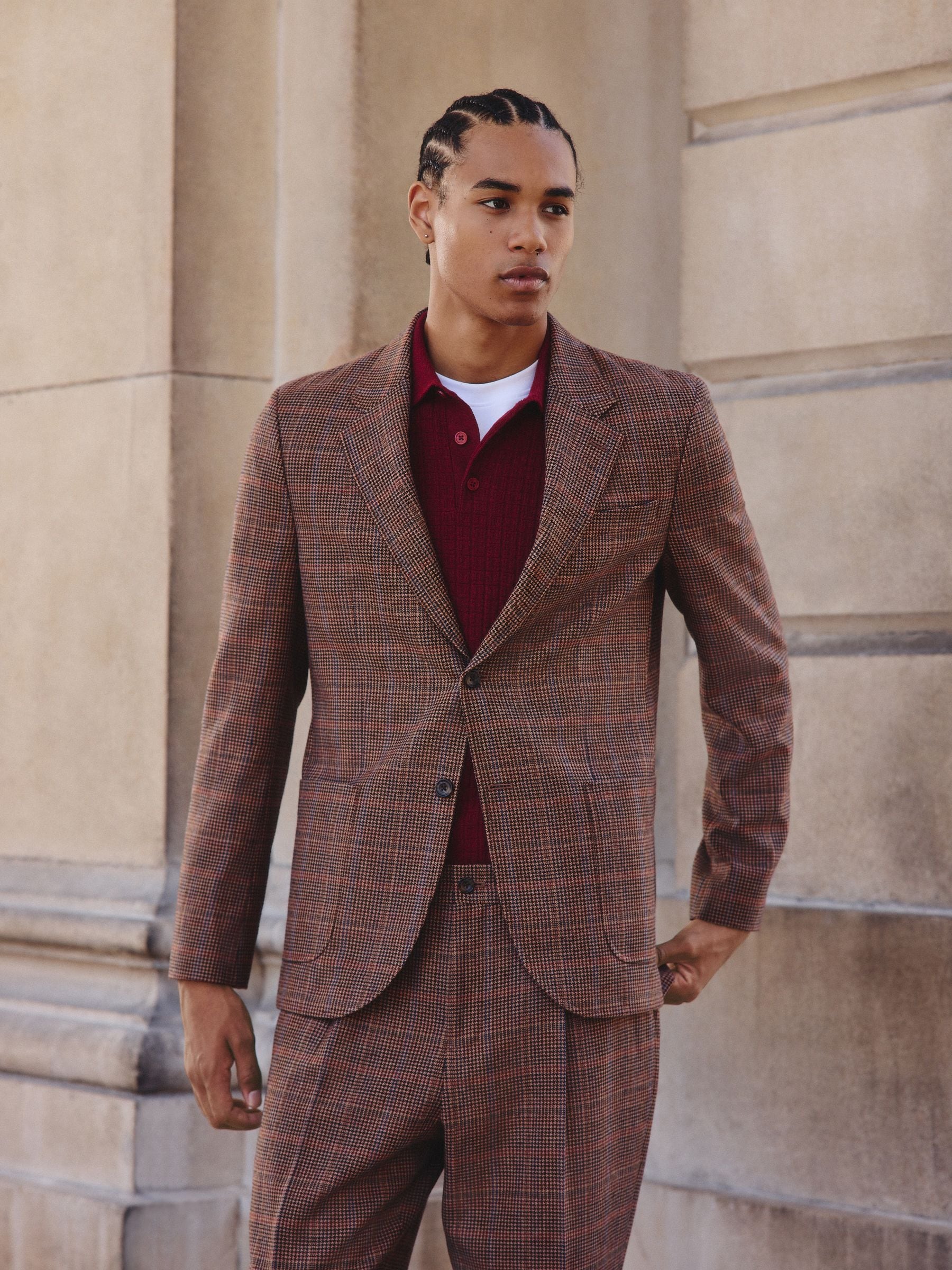 Buy Tan/Red Slim Fit Wool Blend Check Suit Jacket from Next USA