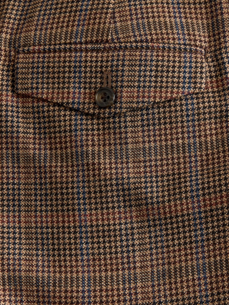 Tan/Red Slim Fit Wool Blend Check Suit Trousers - Image 10 of 10 Tan/Red Slim Fit Wool Blend Check Suit Trousers - Image 10 of 10