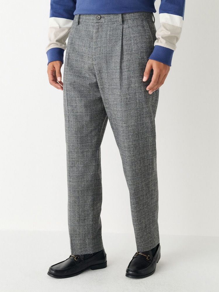 Grau - Tailored Fit Wool Blend Check Texture Suit Trousers - Bild 1 von 9