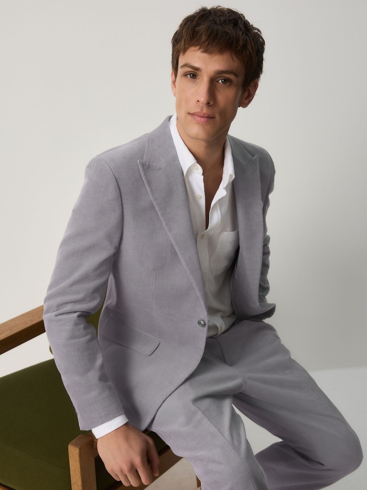 Light Grey Slim Fit Corduroy Suit Jacket - Image 1 of 11 Light Grey Slim Fit Corduroy Suit Jacket - Image 1 of 11