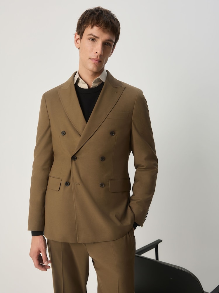Tan Brown Double Breasted Suit Jacket - Image 1 of 9 Tan Brown Double Breasted Suit Jacket - Image 1 of 9