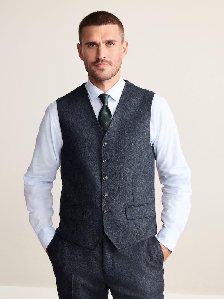 Navy Signature Abraham Moon Wool Donegal Suit Waistcoat - Image 1 of 8