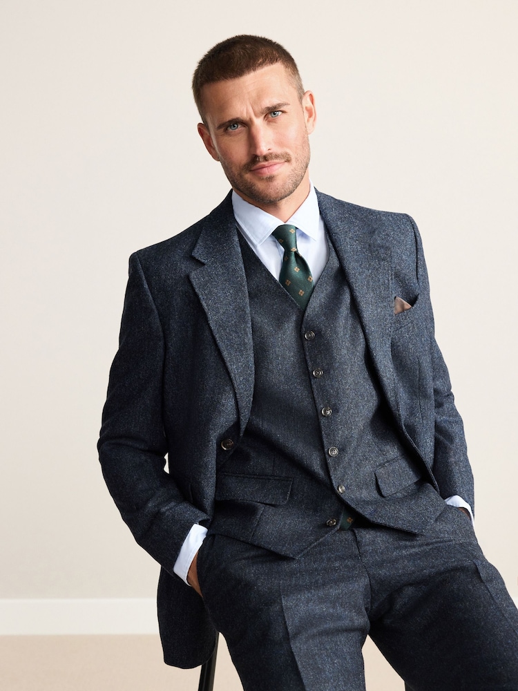 Navy Signature Abraham Moon Wool Donegal Suit Waistcoat - Image 2 of 8