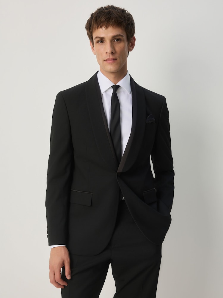 Black Tailored Fit Tuxedo Suit Jacket - Image 1 of 4