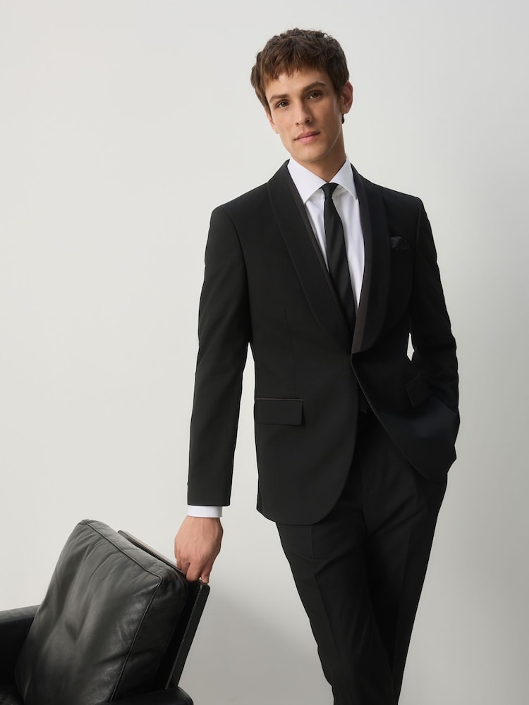 Black Tailored Fit Tuxedo Suit Jacket - Image 2 of 4