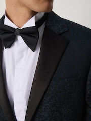 Navy Blue Slim Fit Jaquard Pattern Tuxedo Suit Jacket - Image 4 of 4