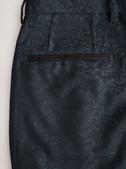 Navy Blue Slim Fit Jacquard Pattern Tuxedo Suit Trousers - Image 8 of 10