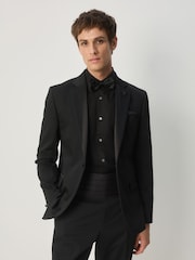Black Slim Fit Tuxedo Suit Jacket with Brooch - Image 1 of 5