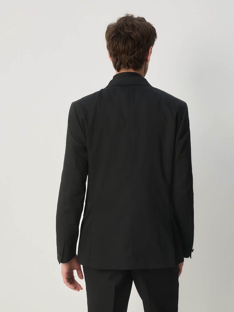 Black Slim Fit Tuxedo Suit Jacket with Brooch - Image 2 of 5