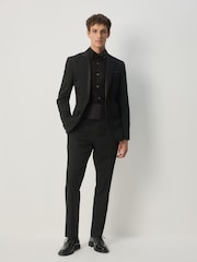 Black Slim Fit Tuxedo Suit Jacket with Brooch - Image 3 of 5