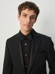 Black Slim Fit Tuxedo Suit Jacket with Brooch - Image 4 of 5