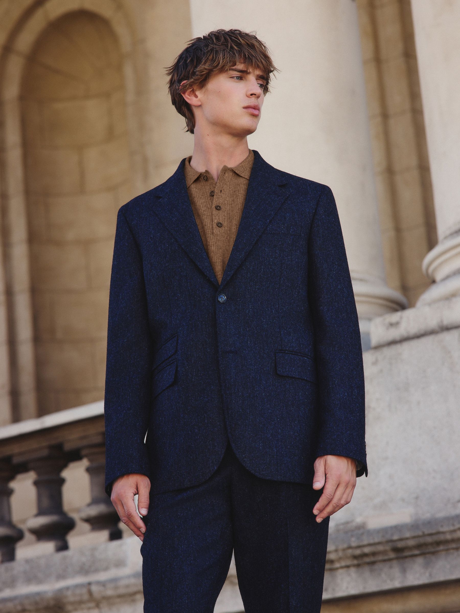 Buy Navy Blue Tailored Fit Signature Abraham Moon 100% British