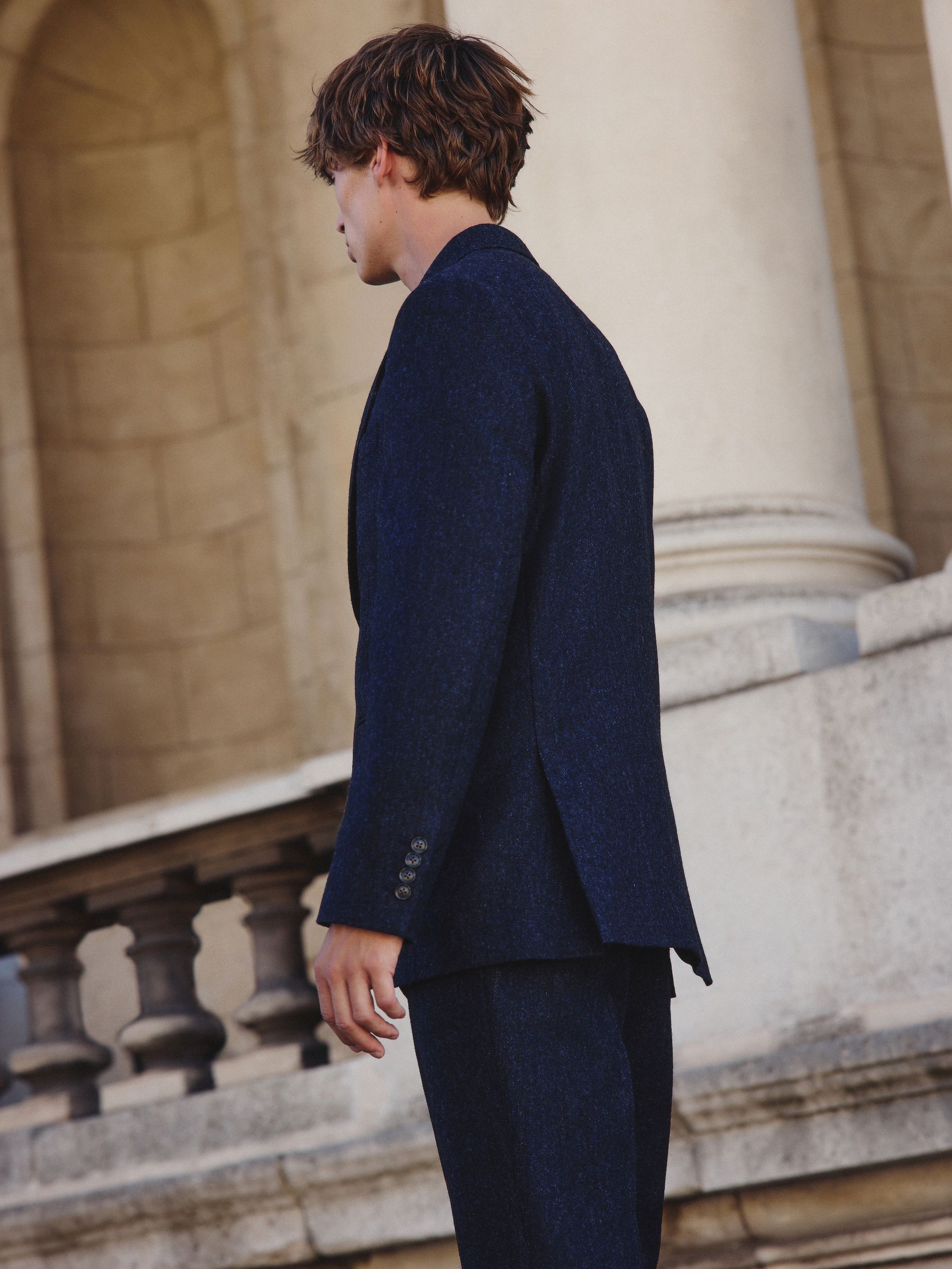 Buy Navy Blue Tailored Fit Signature Abraham Moon 100% British