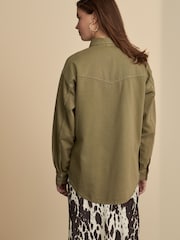 Khaki Green Oversize Denim 100% Cotton Shirt - Image 3 of 7