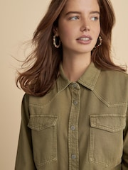 Khaki Green Oversize Denim 100% Cotton Shirt - Image 4 of 7