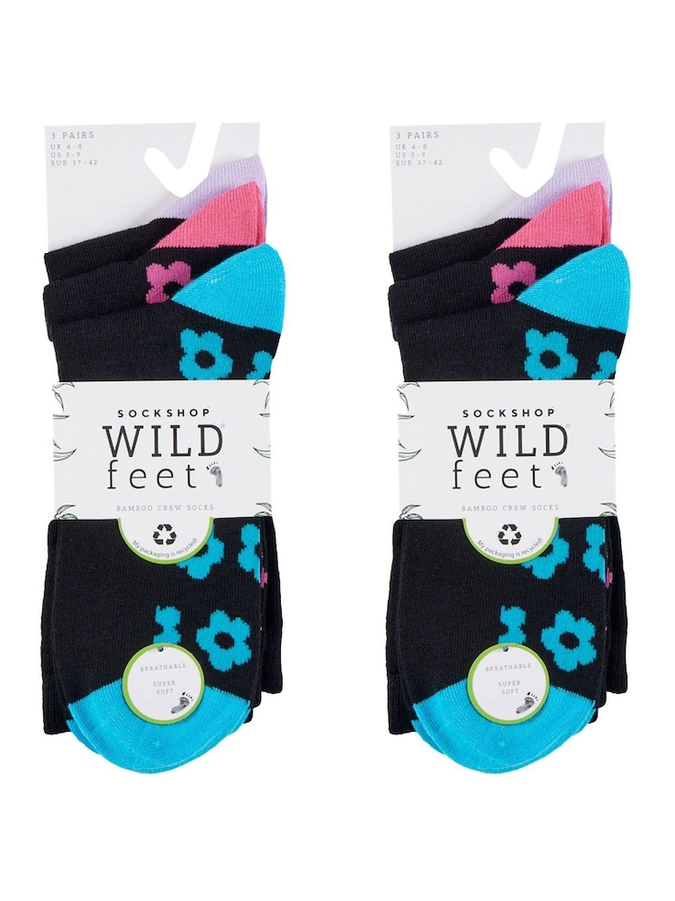 Wild Feet Bamboo Viscose Flower Print Sole Crew Socks - صورة 5 من 5