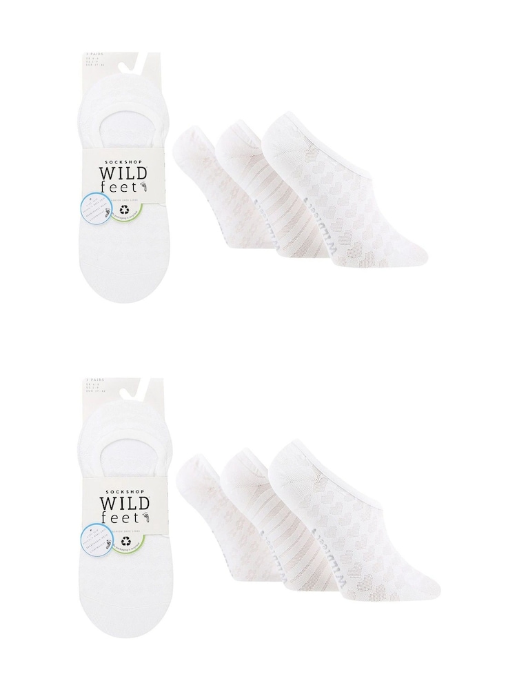 أبيض - Wild Feet Low Cut No Show Mesh Liners Trainers Socks 6 Pack - صورة 2 من 5