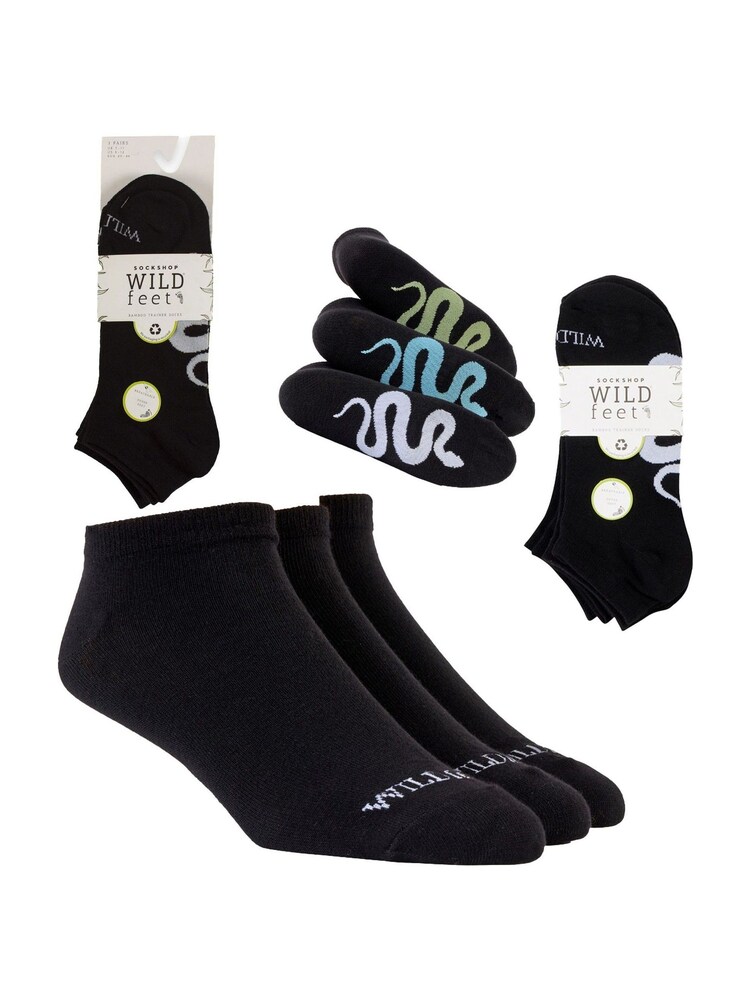 Wild Feet Black Bamboo Snake Sole Trainer Socks - Image 3 of 4