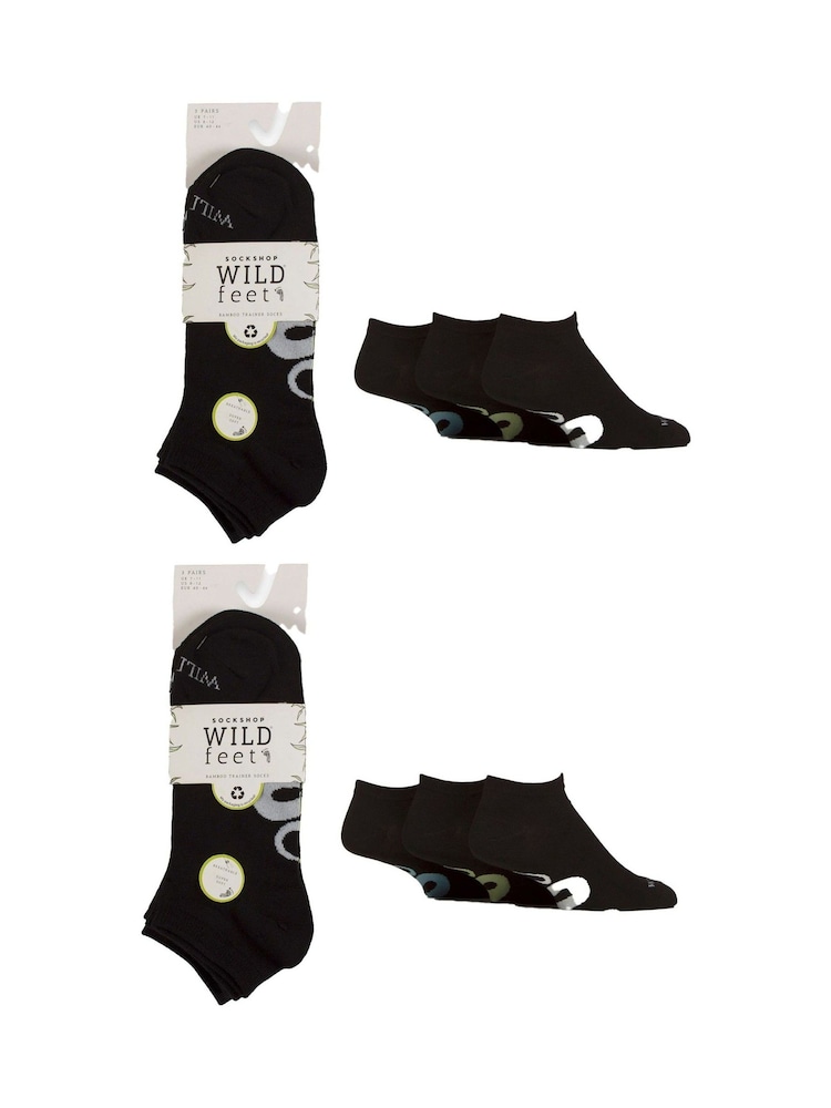 Wild Feet Black Bamboo Snake Sole Trainer Socks - Image 4 of 4