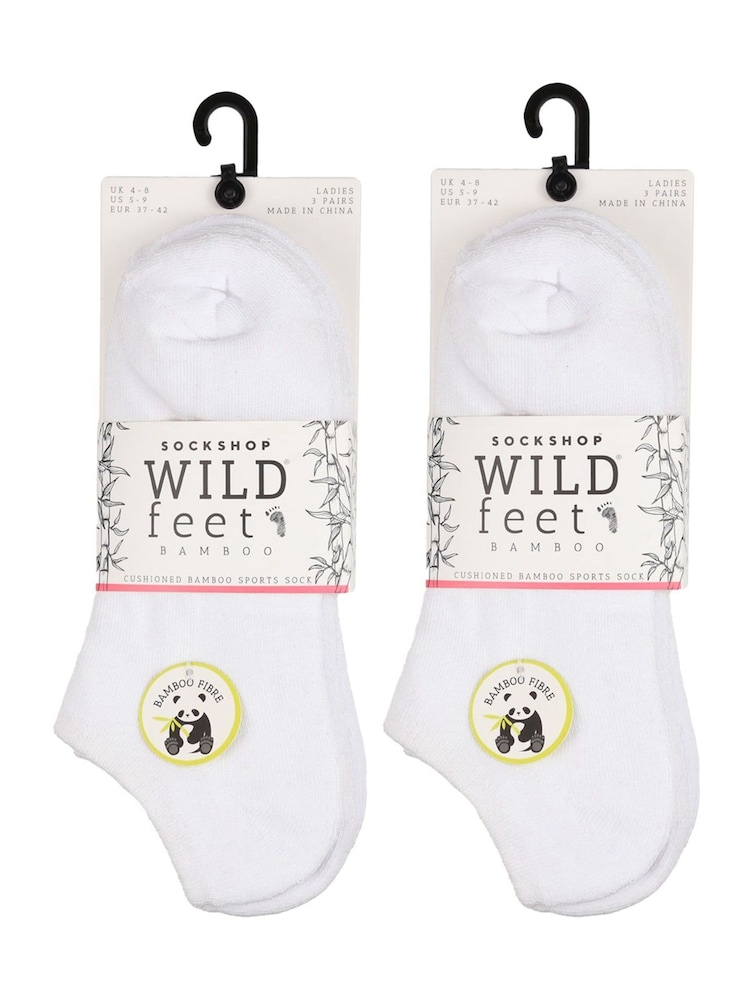 Wild Feet White Sports Cushioned Bamboo Liners socks 2 Pack - Image 4 of 4