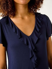 Roman Blue Ruffle Front Stretch Top - Image 5 of 5