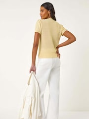 Roman Yellow Daisy Sequin Embroidered Knit Top - Image 3 of 5