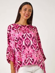 Roman Pink Ikat Print Tunic Top - Image 1 of 5