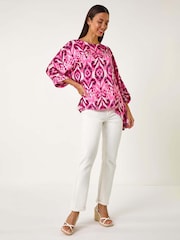 Roman Pink Ikat Print Tunic Top - Image 2 of 5