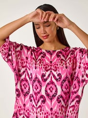 Roman Pink Ikat Print Tunic Top - Image 4 of 5