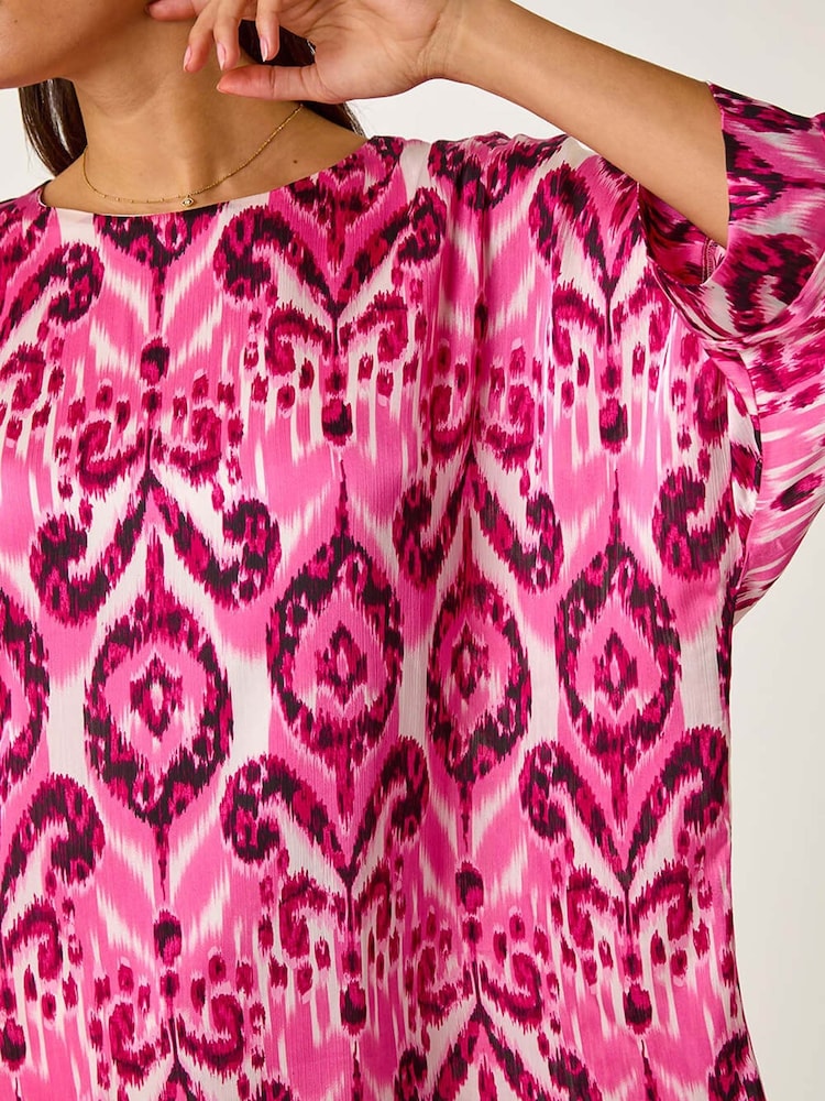 Roman Pink Ikat Print Tunic Top - Image 5 of 5