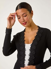 Roman Black Lace Trim Knit Cardigan - Image 1 of 5