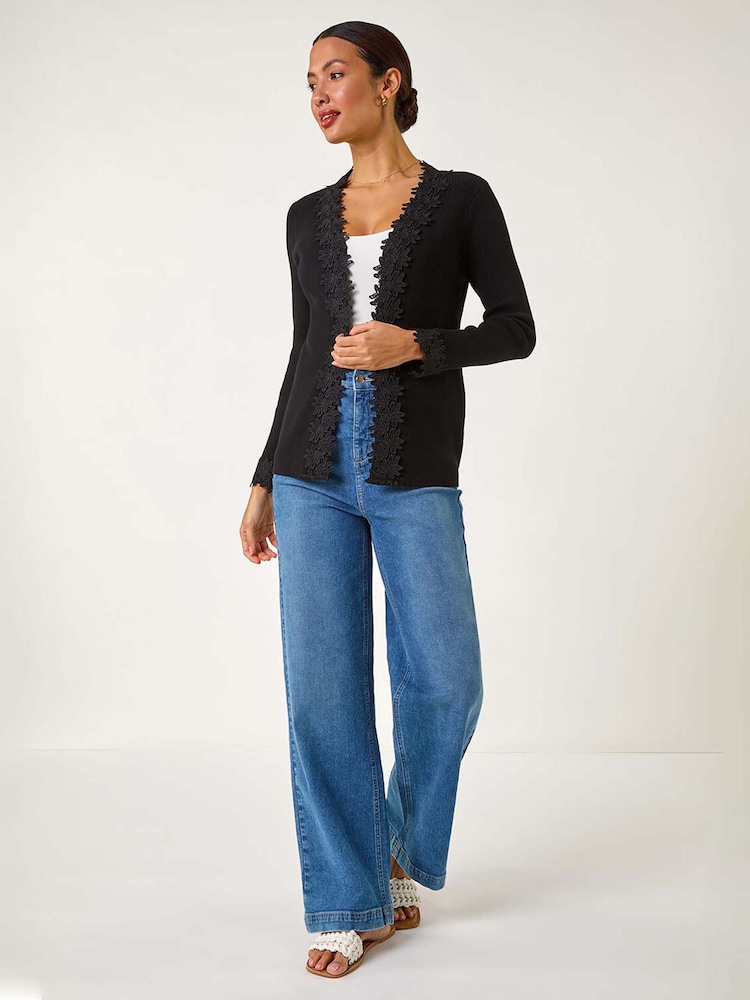 Negro - Roman Lace Trim Knit Cardigan - Imagen 2 de 5 Negro - Roman Lace Trim Knit Cardigan - Imagen 2 de 5