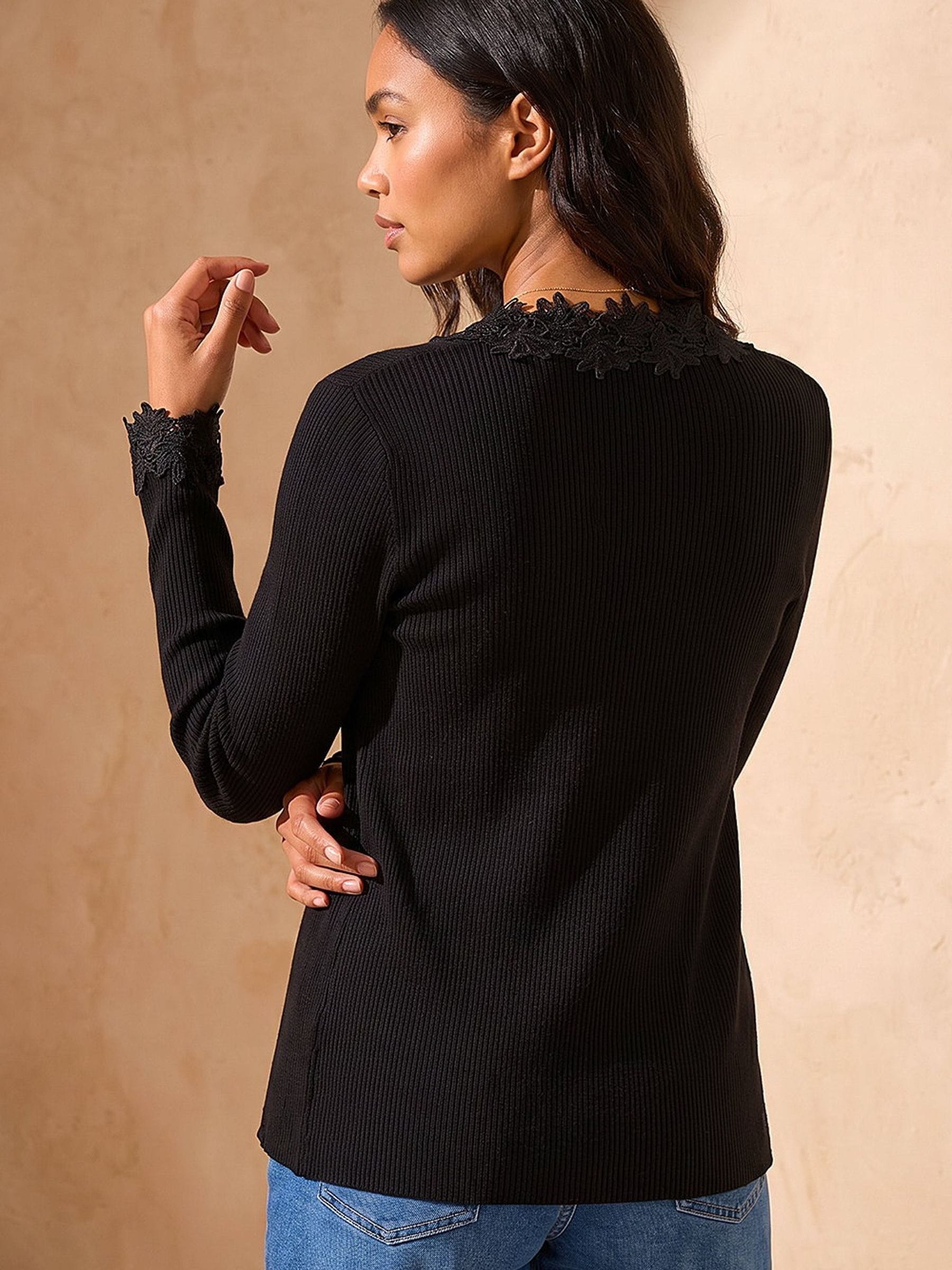 Buy Roman Black Lace Trim Knit Cardigan from Next USA