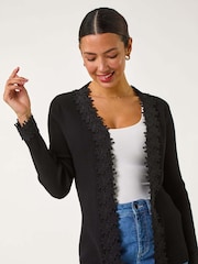 Roman Black Lace Trim Knit Cardigan - Image 4 of 5