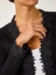 Roman Black Lace Trim Knit Cardigan - Image 5 of 5