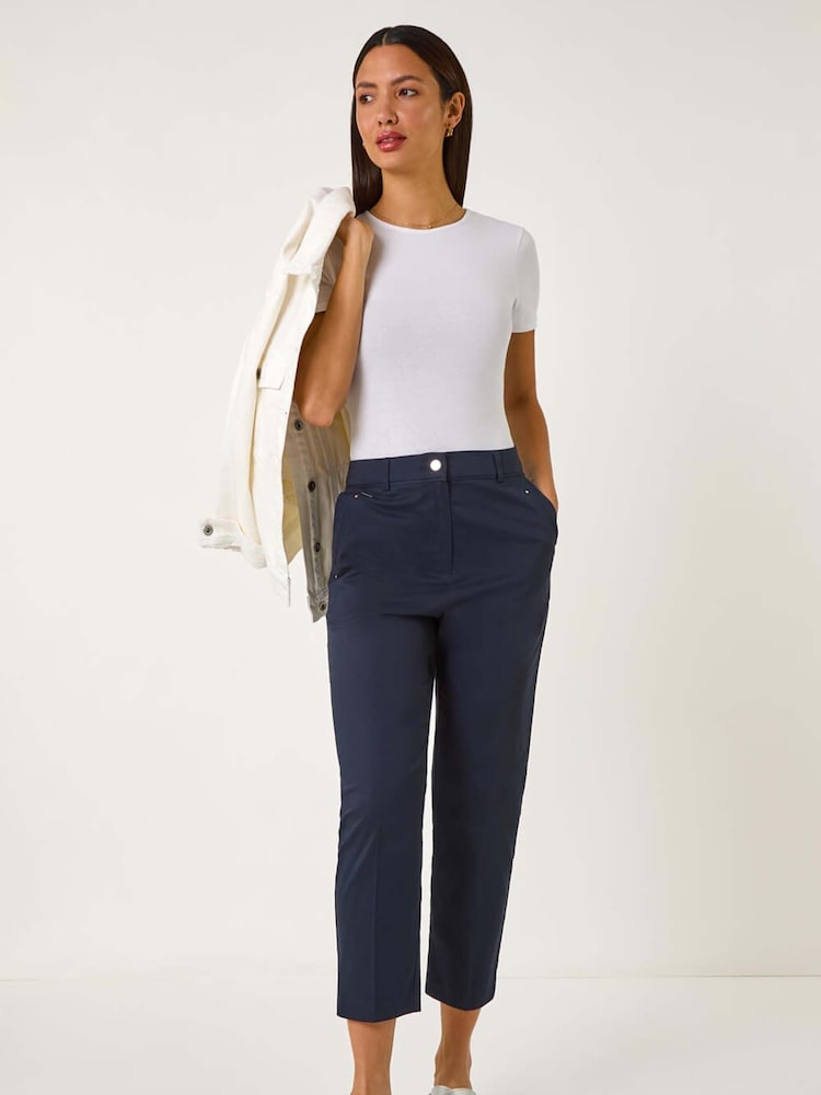 Roman Blue Cotton Stretch Cropped Trousers - Image 1 of 5
