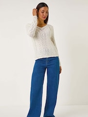 Roman White Scallop V-Neck Knit Jumper - Image 2 of 5