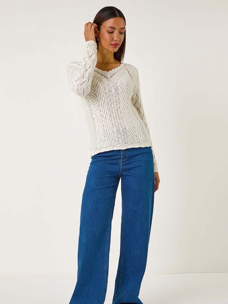 Roman White Scallop V-Neck Knit Jumper - Image 2 of 5
