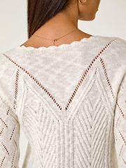 Roman White Scallop V-Neck Knit Jumper - Image 5 of 5