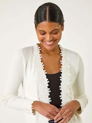Roman White Lace Trim Knit Cardigan - Image 4 of 5