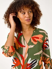 Roman Green Abstract Print Pleat Detail Top - Image 1 of 5