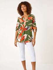 Roman Green Abstract Print Pleat Detail Top - Image 2 of 5