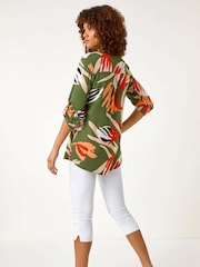Roman Green Abstract Print Pleat Detail Top - Image 3 of 5
