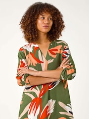 Roman Green Abstract Print Pleat Detail Top - Image 4 of 5