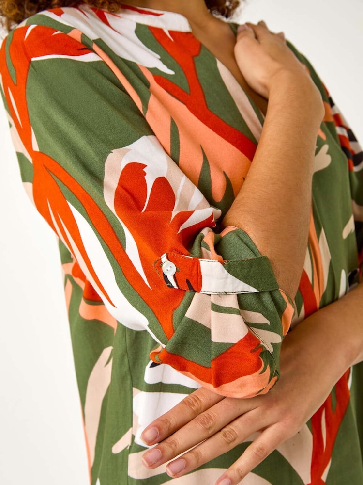 Roman Green Abstract Print Pleat Detail Top - Image 5 of 5