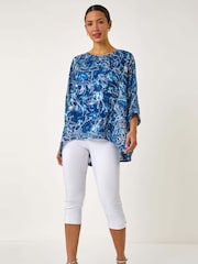Roman Blue Abstract Print Overlay Tunic Top - Image 2 of 5