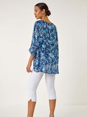 Roman Blue Abstract Print Overlay Tunic Top - Image 3 of 5