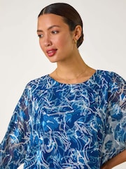 Roman Blue Abstract Print Overlay Tunic Top - Image 4 of 5
