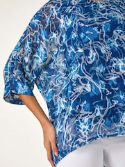 Roman Blue Abstract Print Overlay Tunic Top - Image 5 of 5